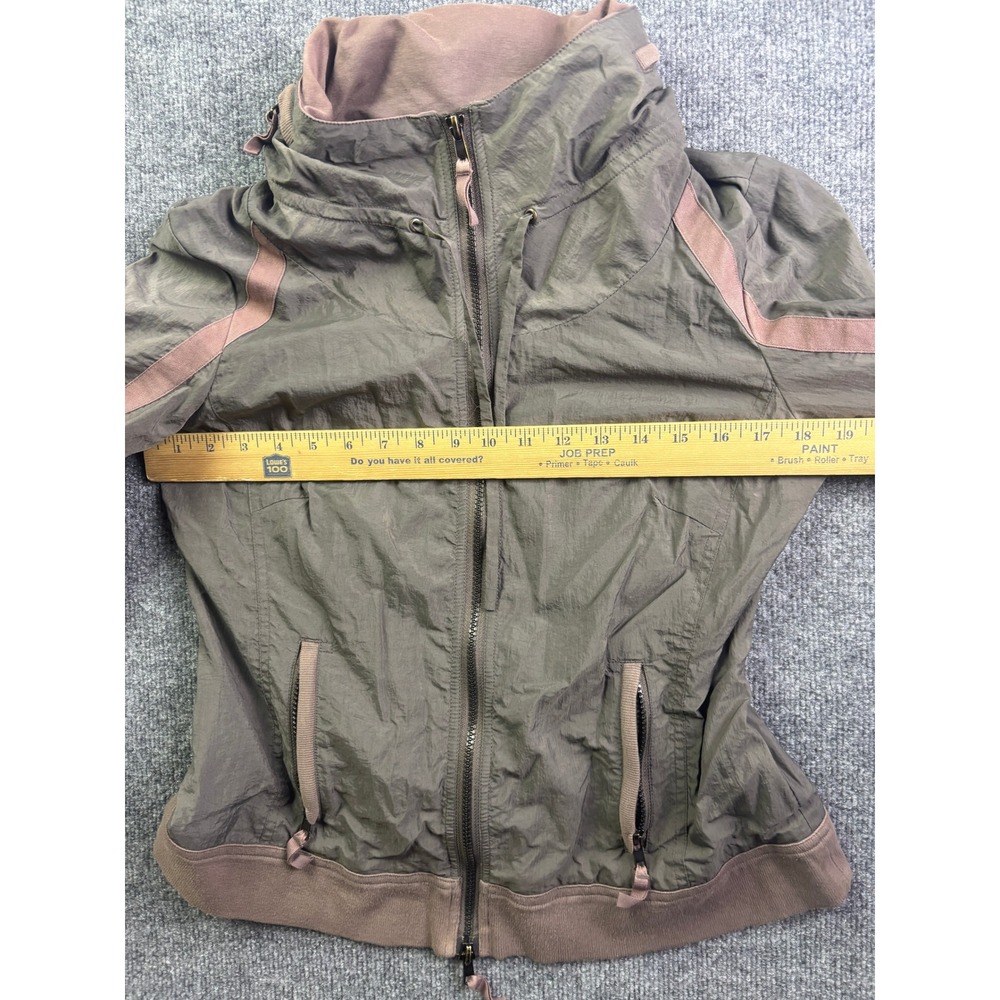 Sandwich Windbreaker Jacket Womens 38 Olive Green Zip Up Hidden Hood Utility - Picture 4 of 7